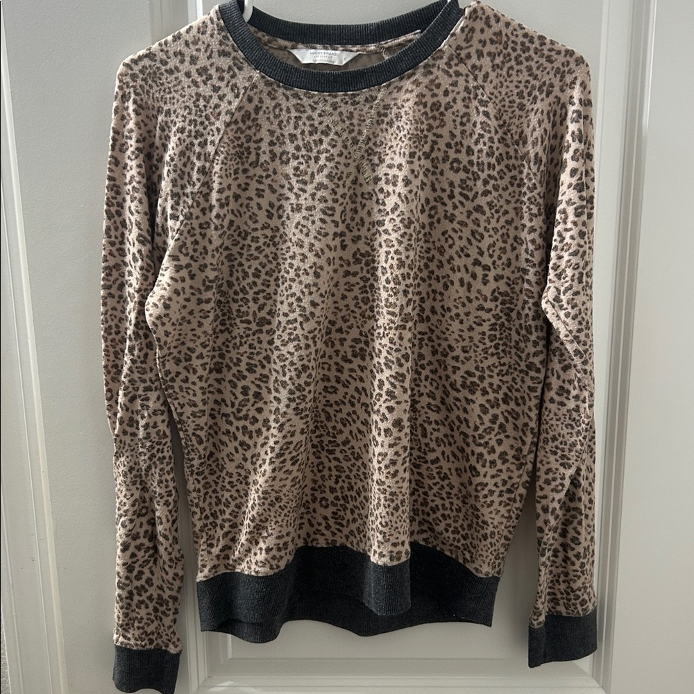 Lucky Brand Leopard Print Lightweight Sweater with Dark Trim